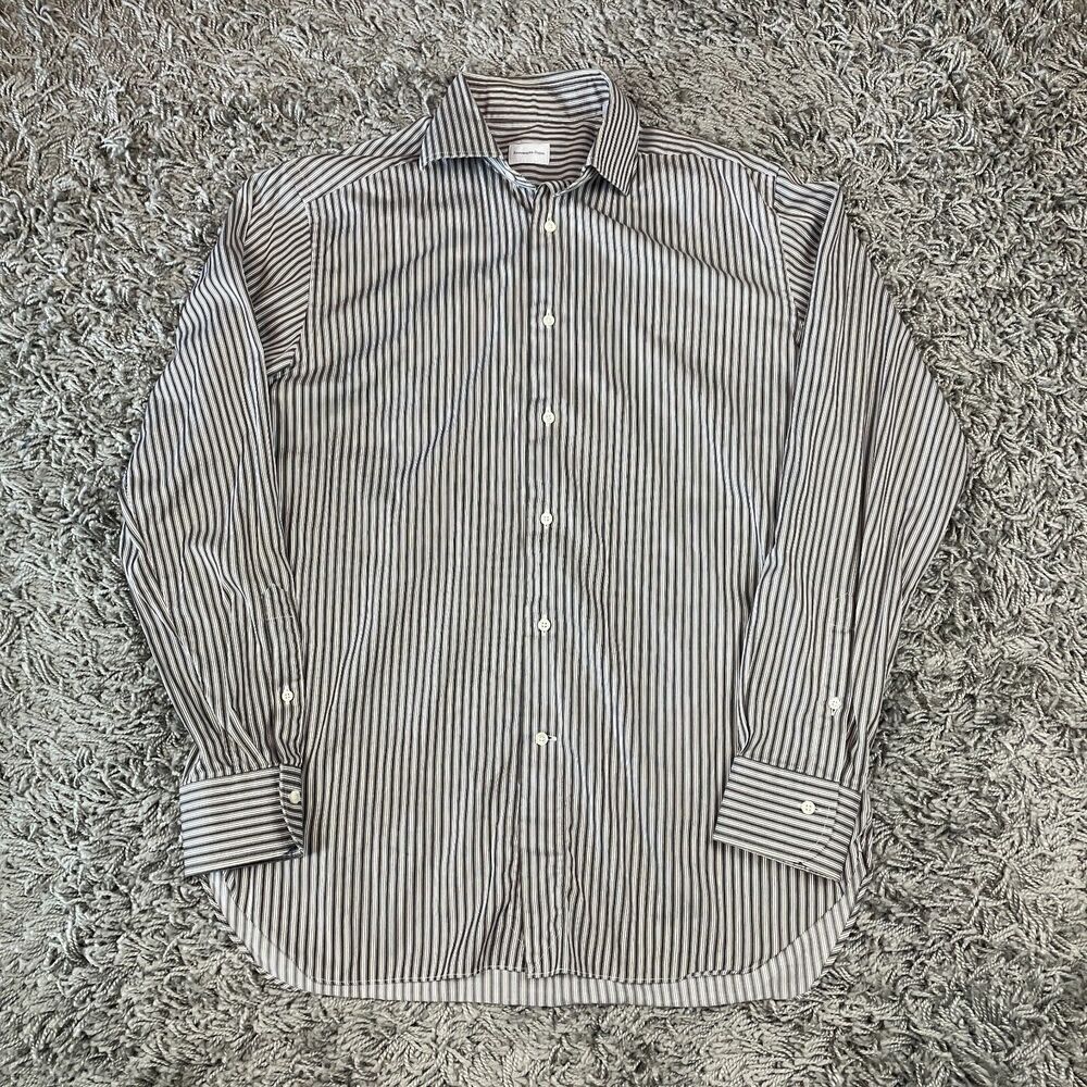 Ermenegildo Zegna Dress Shirt Mens 42 16.5 Striped Button Down Long Sleeve Logo